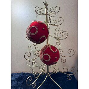 Vintage West Germany Koestel Christmas Ornaments 5 " BALL Red Velvet Gold Set